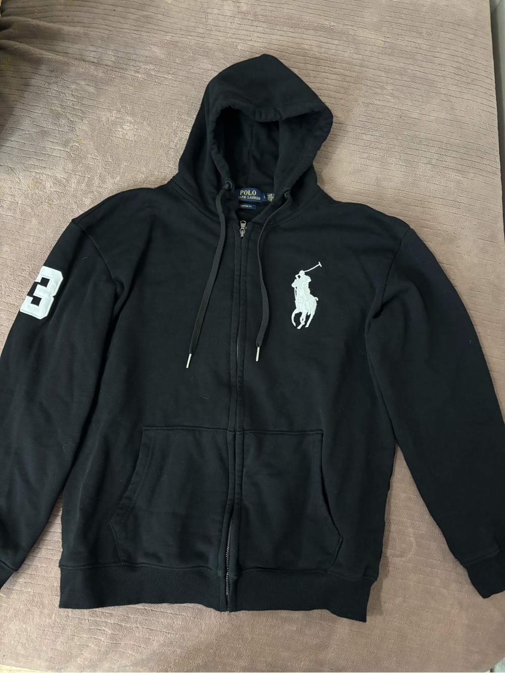 Polo by Ralph Lauren Black Zip-Up Hoodie with White Pony